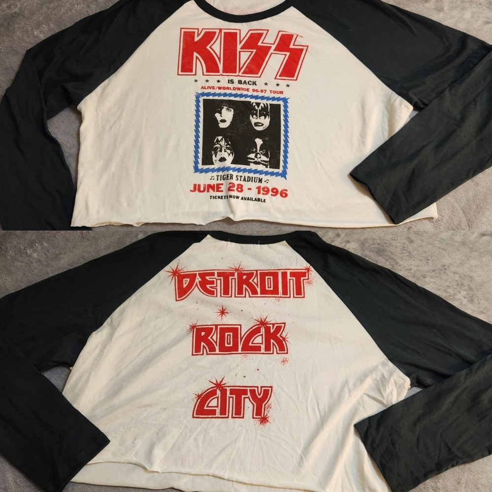 New S Daydreamer Kiss Tiger Stadium Raglan Long Sleeve shirt 2 Sided Distressed